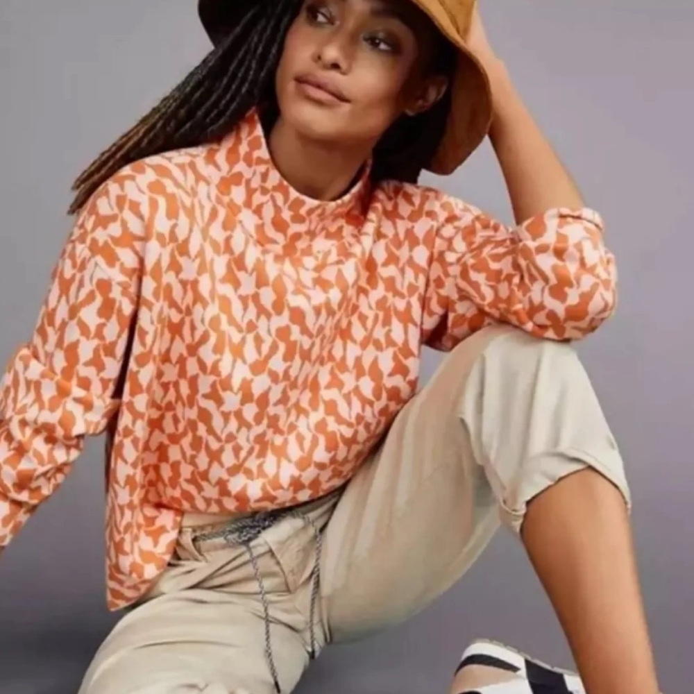 Maeve Orange & Cream Printed Crewneck Sweater